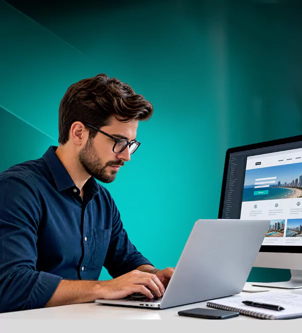 Profissional trabalhando em um projeto de criação de site